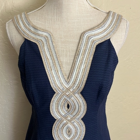 LILLY PULITZER Valli Embroidered Soutache Slip Dress - True Navy- Size 4 - Picture 5 of 13